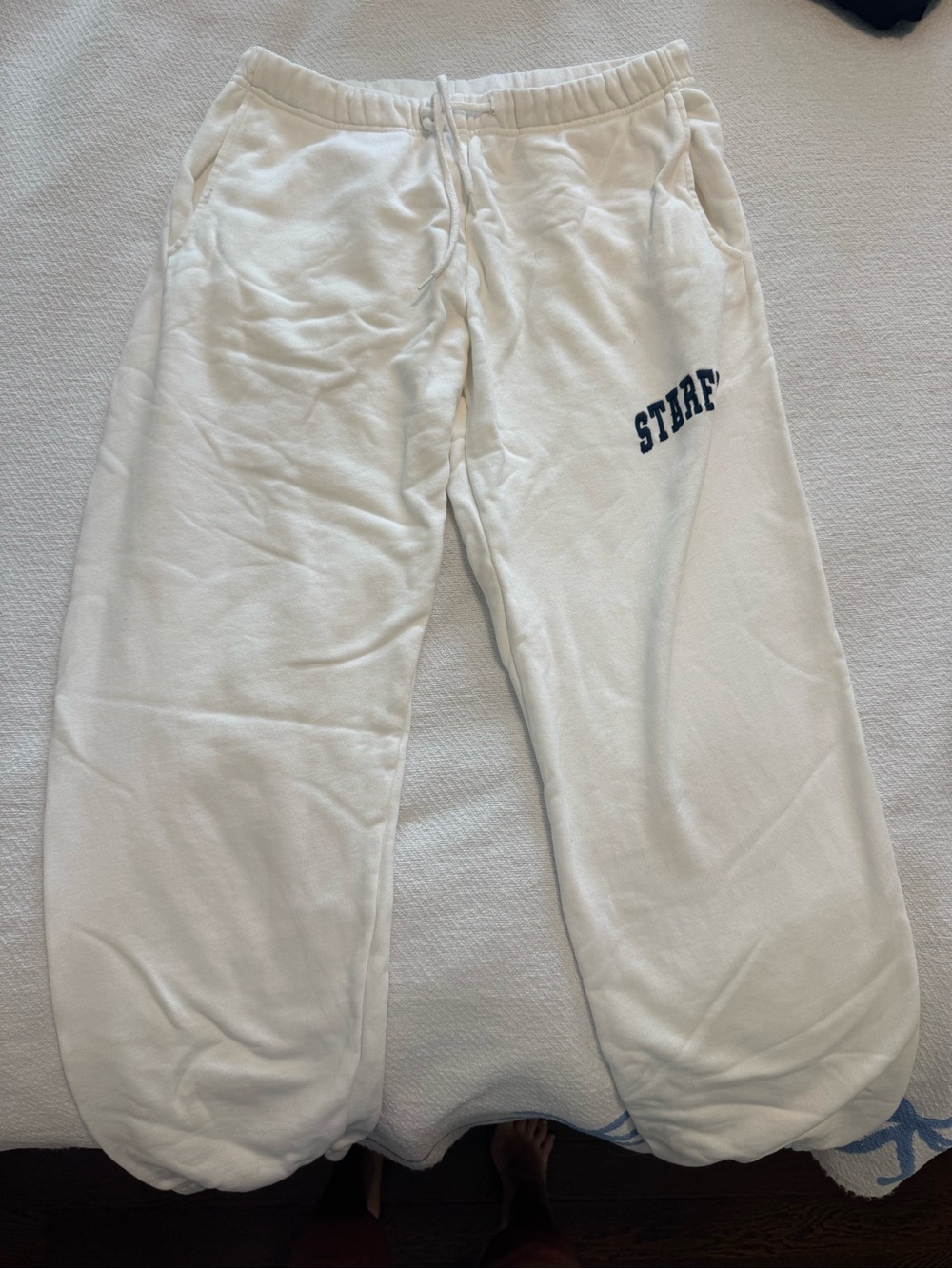 White 'STAFF' Logo Sweatpants - Relaxed Jogger